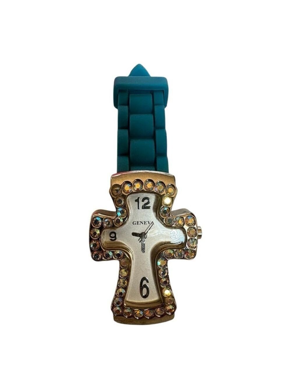 Geneva Stainless Cross Watch Silicone Band One Size